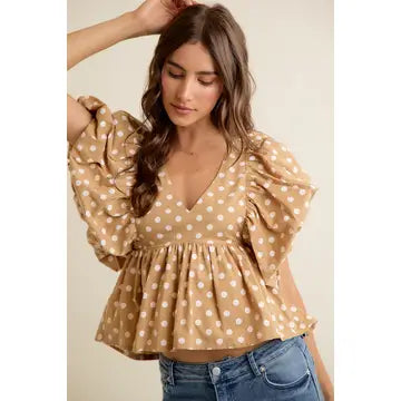 Polka Dot Bubble Sleeves Top