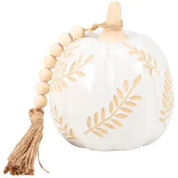 Small White Leaves Ceramic Pumpkin