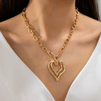 Sculptural Oversized Double Heart Pendant Necklace