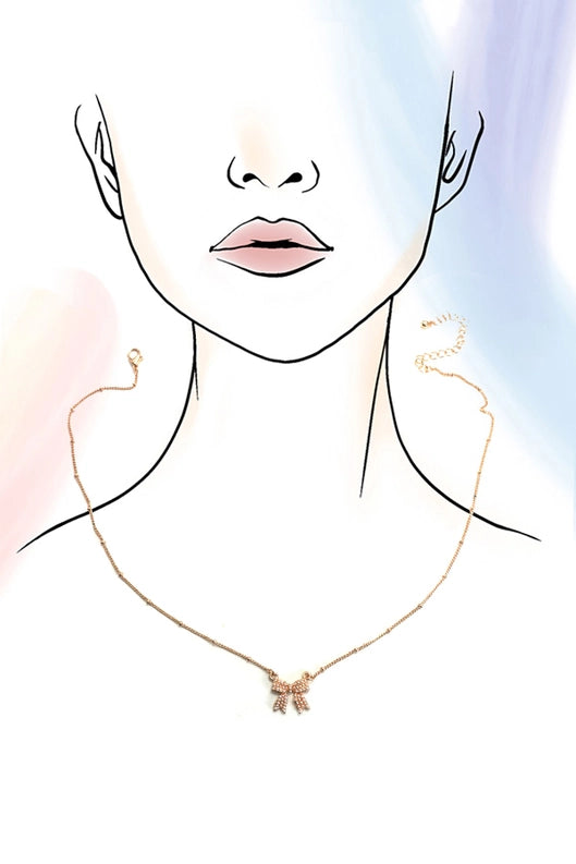 Pearl Bow Charm Ball Chain Necklace