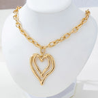 Sculptural Oversized Double Heart Pendant Necklace