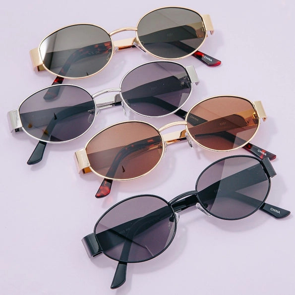 Metal Frame Oval Lens Sunglasses