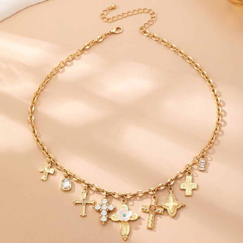 Charm Necklace Multi Cross Crystal Charm
