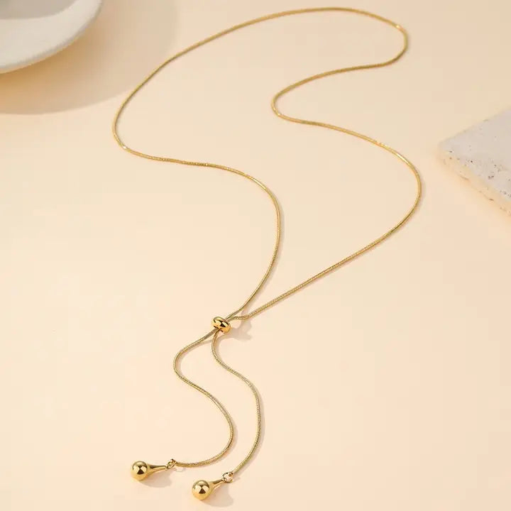 18K Stainless Tarnish Free Teardrop Y Necklace