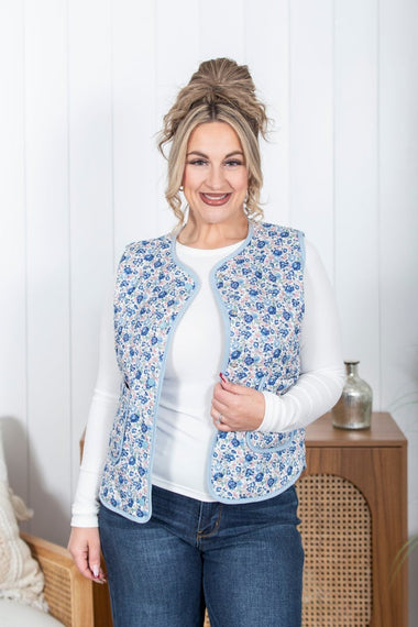Buy blue Light Layers Floral Vest