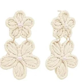 Flower Raffia Wrap Drop Earrings