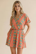 Dolman Short Sleeve Bohemian Print Romper