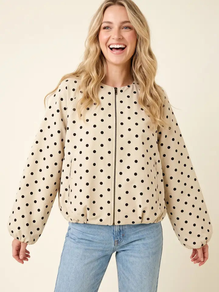 Polka Dot Zip Up Jacket