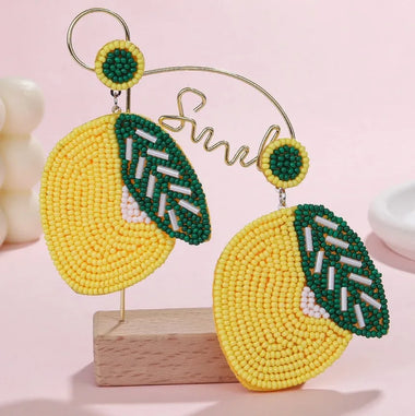 Lemon Beaded Drop Earrings