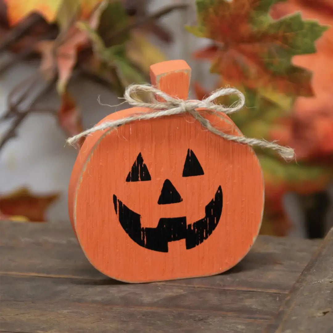 Distressed Wooden Jack O Lantern Sitter with Jute Tie