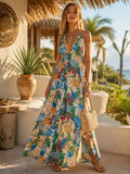 Tropical Floral Smocked Maxi Dress