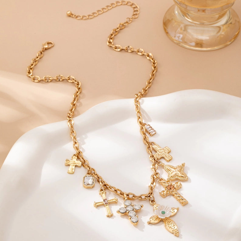 Charm Necklace Multi Cross Crystal Charm