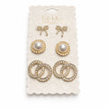 Set of 3 Social Studs with Bow and Pearl