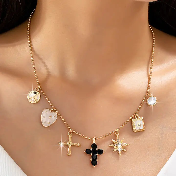Cross Celestial Charm Ball Chain Necklace
