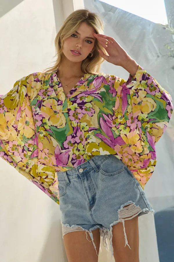 Painted In Petals Batwing Top