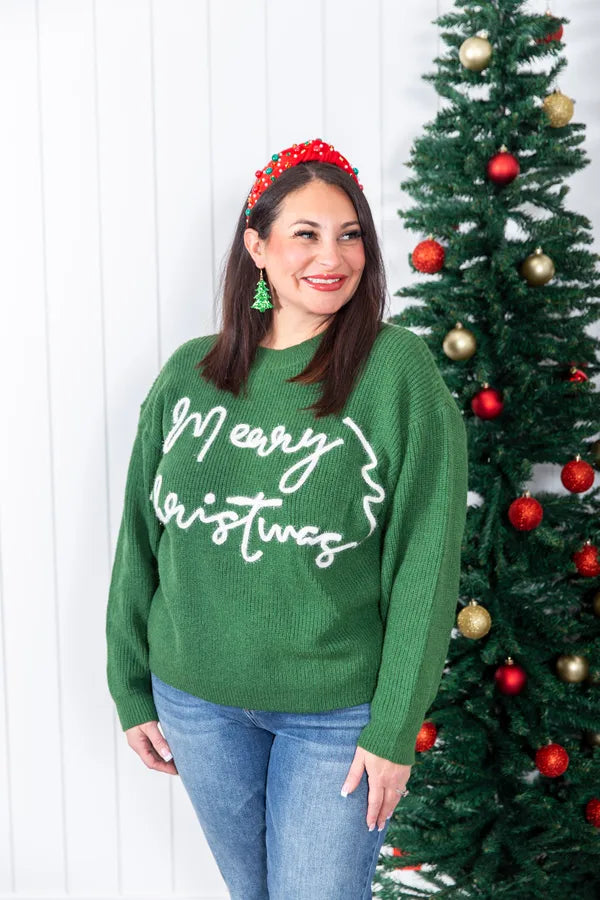 Merry Christmas Tinsel Lettering Sweater Top