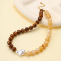 Faceted Natural Stone And Pearl Necklace