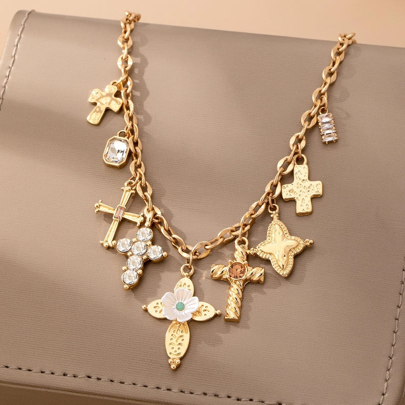 Charm Necklace Multi Cross Crystal Charm