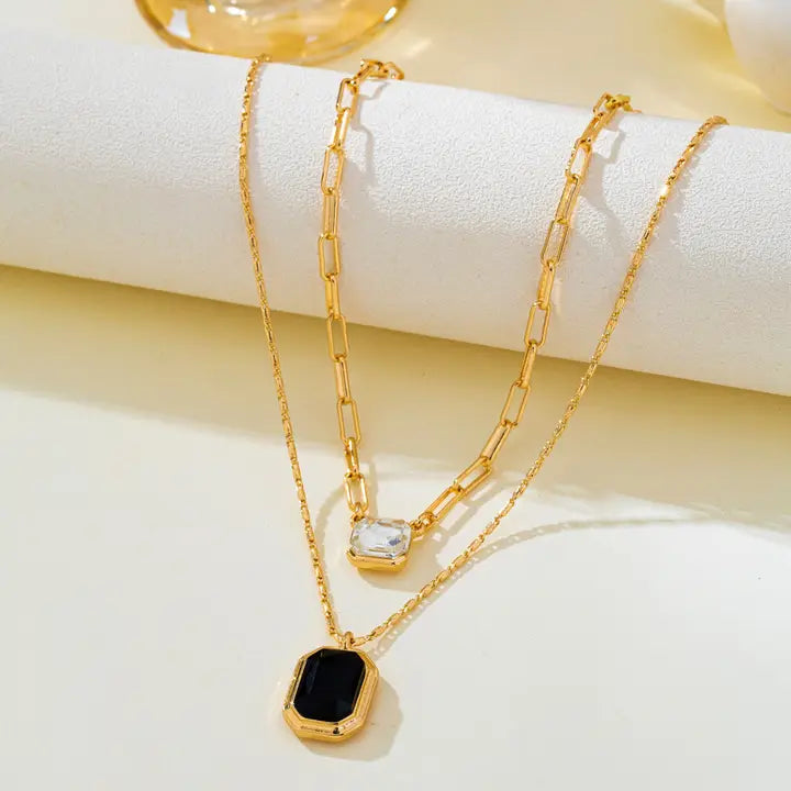 Layered Paperclip Chain Gemstone Necklace