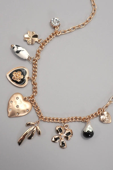 Charm Necklace Heart Bow Pearl Flower