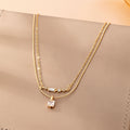 Layer Crystal Bar & Solitaire Square Necklace