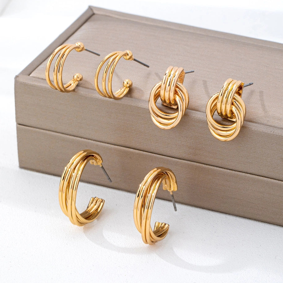 Multi-Line Hoop Earring Set