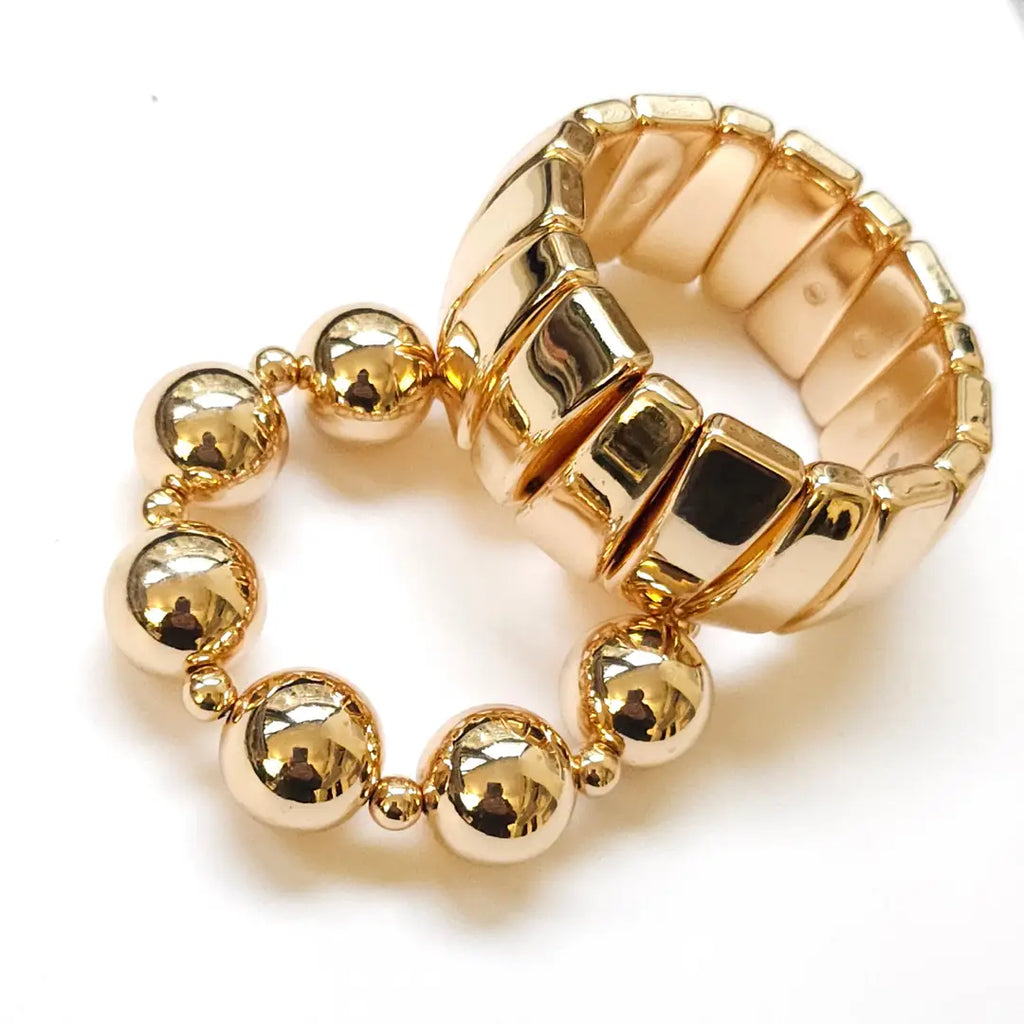 Set of Two High Polish Metal Stretch Chunky Bracelets