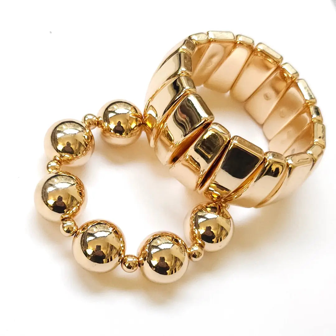 Set of Two High Polish Metal Stretch Chunky Bracelets