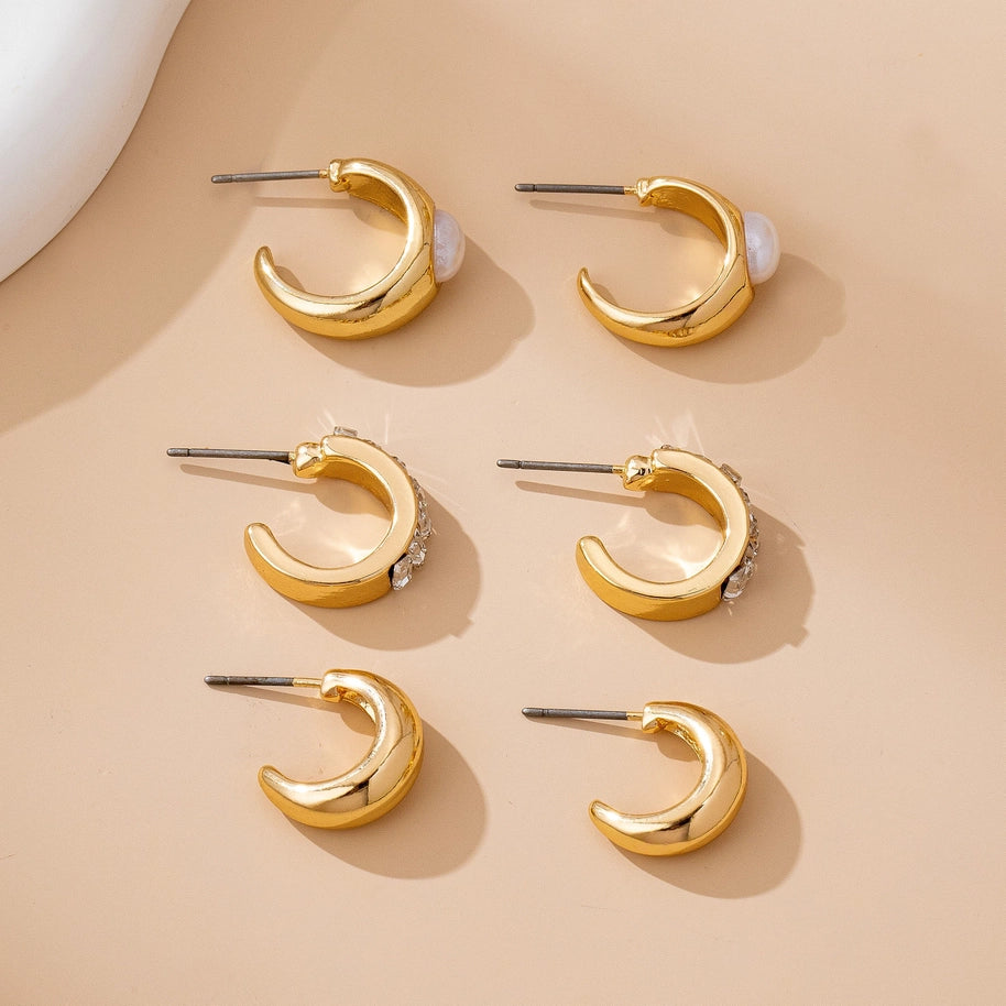 Pearl & Baguette Huggie Hoop Trio Earring Set